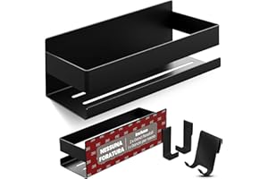 LIEBHEIM Mensola per doccia senza foratura, montaggio con nastro adesivo industriale o adesivo forte, in acciaio inox S304, colore nero