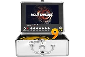 MOUNTAINONE Telecamera Ispezione Tubi con DVR, Telecamera Endoscopica per Tubi Fognari con Schermo 9", IP68 Impermeabile Borescope Sistema di telecamere AHD 720P