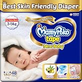 Mamypoko New Baby| Tape Style Baby Diapers, 48 Count, 3-5kg||2x Instant Absorption| Soft stretchy fit |Natural Extracts for N