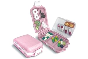 GLAUSTALOS Portapillole Settimanale Porta Medicine Porta Pastiglie Portatile Medicine Pillole Organizzatore 8 Scomparti, Resistente All'umidità, Portapillole Tascabile per Medicine e Vitamine (Rosa)