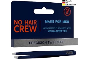 NO HAIR CREW Precisions-Pincett för Män – Made in Germany, Rostfritt Stål | Handfilade snedställda spetsar greppar även korta hår. För ögonbryn, inåtväxta och enstaka hårstrån. Lasergraverad.