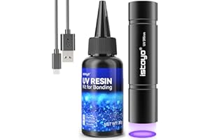 ISTOYO UV Resin Set mit UV Lampe, 30g UV Harz mit 395nm Taschenlampe, 3W USB C Wiederaufladbar, Schnellhärtung in 5 Sekunden für Verklebung, Schmuck, Kunststoff- oder Glasreparatur, Fleckenerkennung