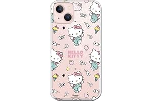 Personalaizer Funda Silicona Flexible Transparente para iPhone 14 con Diseño de Hello Kitty y Patrón de Stickers - Estilo Kawaii - Carcasa TPU