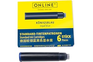 ONLINE Standard Ink Cartridges - Universal Ink, Compatible with Common Pens, Replacement for Fountain Pens & Rollerballs - 6 Pieces, Royal Blue, Erasable