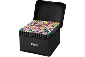 wsryx 168 Colours Art Markers Set, Alcohol Sketch Drawing Twin Markers, Dual Tips Brush Permanent Pens Set for Kids Adults Artist (168 Black)
