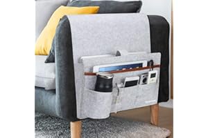 Betoores Sofa Armrest Organizer Couch Recliner Chair Bedside Arm Caddie Remote Holder Caddy with 5 Storage Pockets for Magazine, Cell Phone, iPad, Gamepad - Light Grey
