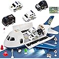Masroo Airplane Toy with Fire Truck Cars and Play Mat,Plane with Lights and Sounds for 3 + Years Old Boys and Girls
