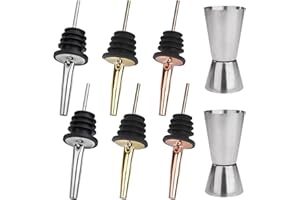 ISIYINER Vertedor de Botellas 6 Piezas con Vaso Medidor para Cócteles 2 Piezas Acero Inoxidable para Licores Cócteles Bebidas Vinos Aceite