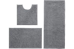 Hodeacc 3 Pcs Non Slip Bath Bathroom Mat Set,High Water Absorbent Density Soft Microfiber Toilet Mat Toilet Pedestal Mat Machine Washable Bathroom Mats Carpet 50x50cm/40x60cm/50x80cm (Gray)