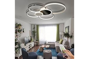 WERSVG L100cm Nowoczesna lampa sufitowa LED salon lampa sufitowa Czarny 6 pierścień lampa sufitowa 95W 7600LM Dimmable 3500K - 6500K Z pilotem hala lampa sufitowa, do salonu sypialni kuchni jadalni