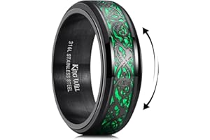 King Will Black Fidget Ring Celtic Dragon Spinner Ring Stainless Steel Ring Blue/Red/Purple Carbon Fiber Inlay 8mm Anxiety Ring For Men and Women