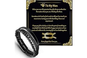 LEAFIA Bracelet Gift for Men, Leather Bracelets Black, Blue and Brown, Love You Forever Gifts for Him, Boyfriend, Husband Always Linked Together, for Anniversary, Valentines Day, Birthday, Fathers Day