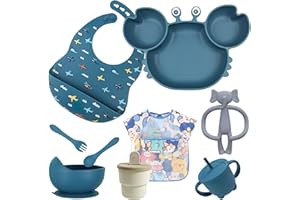 ASENME Vaisselle en silicone pour enfants 9 pièces Vaisselle pour enfants en silicone (Bleu foncé)
