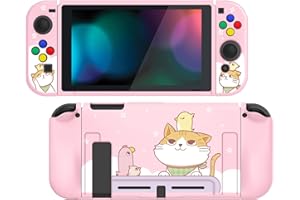 PlayVital Schutzhülle für Nintendo Switch Konsole Joycon,weiche TPU Slim Case Hülle Griff Tasche Zubehör für mit bunten ABXY/Richtung-Knöpfe Kappen-Kätzchen & Küken