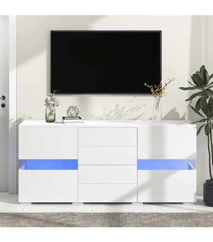 Mobile TV lucido con LED - 2 porte e 2 scomparti - Bianco