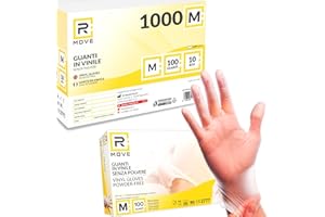 R MOVE 1000 guanti in vinile monouso M senza polvere, gloves ambidestri usa e getta per alimenti, non sterili, senza lattice, ipoallergenici - per ambiti medici, Estetisti, Tatuatori (1000, Taglia M)