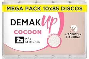 Demak'Up Cocoon - 850 Discos Desmaquillantes Redondos de Algodón - Textura Acolchada 3D - Fibras Naturales Sin Blanquear - 10x85
