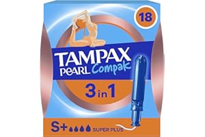 Tampax Compak Pearl, Super Plus, 18 Tampons Avec Applicateur, Flux Abondants, Triple Confort avec Applicateur doux, MotionFit, Voile Douceur, Certifié Oeko-Tex