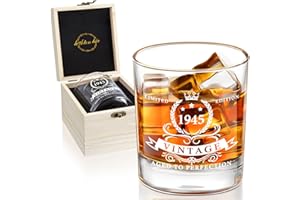 LIGHTEN LIFE 80th Birthday Gifts for Men 340ml,1945 Whiskey Glass in Valued Wooden Box,80th Birthday Bourbon Glass for 80 Years Old Dad,Husband,Friend,80th Bday Gift Ideas,80th Birthday Decorations
