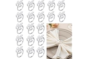URBANHOMES 20Pcs Serviettenringe Schnallenhalter Gold, Tischdekoration Serviettenhalter, Metall Serviettenschnallen Blätter für Hochzeit Weihnachten Geburtstag Valentinstag, Familientreffen, Dinnerparty (Silver)