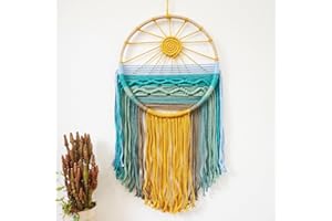 JJIW Sonnen-Traumfänger Makramee Traumfänger Boho Gewebte Makramee Wandbehang, Sonnenaufgang Sonnenuntergang Traumfänger, Boho Wand Dekor Woven Tapisserie, für Kinderzimmer,Schlafzimmer (Sonnenschein)