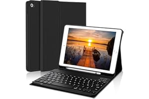SENGBIRCH Étui Clavier Bluetooth pour iPad 2018 (6e Génération), iPad 2017 (5e Génération), iPad Air 2/1, iPad Pro 9.7, Clavier AZERTY avec Housse de Protection, Noir