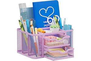 Marbrasse Organizer Scrivania,Portapenne Scrivania a Rete Vassoio Portacarte 3 Scomparti con Maniglia Organizzatore Scrivania, Portapenne Scrivania per File A4, Portapenne per Casa Ufficio (Viola)