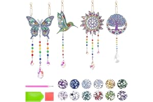 HTTYHT 4 Pack Diamond Painting Kits for Kids Gifts for 6 7 8 9 10 11 12 13 Year Old Girls Birthday Presents DIY Arts Crafts 5D Diamond Painting Wind Chimes Crystal Suncatchers for Windows Garden Decorations