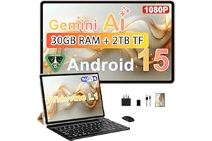 SEBBE Biegedy 2026 Newest Tablet 10 Inch Android 15, Gemini AI, 30GB RAM + 2TB TF, 6000mAh,Octa-Core,Widevine L1,WiFi 6,5 MP + 8 MP,1280 * 800 Pixels,GMS,Bluetooth 5.0, Tablet with Keyboard and Mouse - Gold