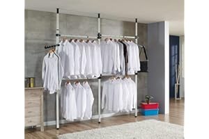 CIKONIELF Zoternen - Perchero telescópico para ropa con barras, ancho y altura ajustables, fácil de montar, perchero para dormitorio, vestido, 4 barras