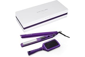Corioliss C1 | Kit Plancha del pelo Profesional y Padle | Placas de titanio | Alisado y Ondas | Temperatura ajustable 120º-235º | Calentamiento 20 seg |funda de Viaje | Purple