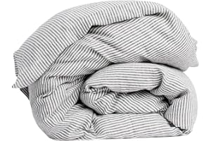 MLH MY LINEN HOME My Linen Home Copripiumino in Lino Lavato (100% Stonewashed) Piumino king size 240x220 cm, Strisce I Ipoallergenico, Termoregolazione e Traspirazione I Lavabile in lavatrice