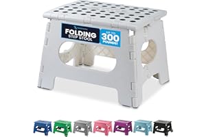 Handy Laundry Folding Lightweight Step Stool - Sturdy Enough to Support Adults and Safe Enough for Kids - Opens Easy with One Flip - Great for Kitchen, Bathroom or Bedroom (White - 9 Inch)