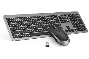 seenda Wireless Keyboard and Mouse Set, SK38 Ultra Slim Quiet USB Wireless Keyboard and Mouse Full Size QWERTY UK Layout with Numeric Keypad for Windows PC, Laptop, Computer, Black and Grey