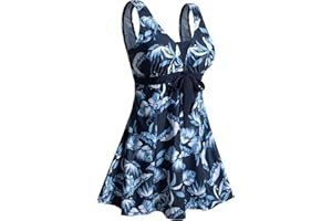 ECUPPER Womens Plus Size Swimsuit One Piece Skirted Swimwear Tummy Control Swimming Costume with Shorts