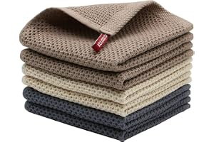 MahMir 100% Cotton Waffle Weave Kitchen Dish Cloths, Waffle Tea Towels Ultra Soft Absorbent Quick Drying Dish Towels, 34x34 CM, 4-Pack, (Mixed Color)