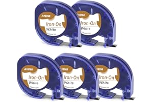 MarkField Cinta de Planchado Compatible con Dymo LetraTag Iron on Fabric Etiquetas Textiles, Negro sobre Blanco para LT-100H LT-100T LT-110T QX 50 XR 2000, 12mm x 2m