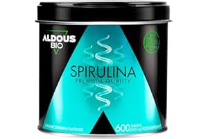 ALDOUS BIO 600 Organic SPIRULINA Tablets - 3000mg per Daily Dose - Satiating, Detox, 100% Natural Energy Tablets - Spirulina Powder, Immune System Booster - Rich in Protein, Vitamins - Plastic Free, Made in EU