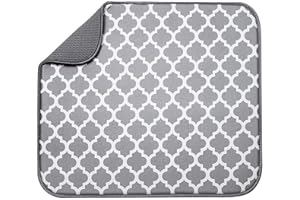 LouisaYork Microfiber Dish Drying Mat, Space-Saving Lightweight Design,Kitchen Draining Board Dry Mat Fast Absorbent Quick Drying Mat,40cm x 30cm, White Trellis