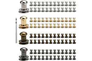 RAYKCE 6mm Rivets pour Cuir Bouton de Col à Vis à Tête Ronde en Alliage de Zinc - 100 Rivet à Visser, avec Poinçon Inclus - pour Sacs, Portefeuilles, Bricolage et Réparations(Argent, Or, Noir, Bronze)