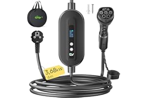 EVJUICION Ladekabel Elektroauto Typ 2 Schuko 3,68kW[1-phasig, 6m, 6-16A, IP67], EV Chargers Ladegerät mit Einstellbarer Ladeleistung Digitalanzeige für ID.3, ID.4, X1, Model Y/3, und Anderen PHEV/EV