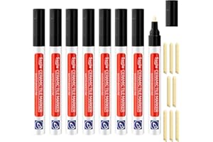 GOTRUST Fugenstift Schwarz, 8 Stück Fugenweiß Stift für Fliesen im Badezimmer, Fugen Reparatur Stift mit Ersatzspitze, Reparaturstift für Fliesen Wand Bodenfliesenfuge Boden Küchen und Badezimmern