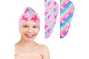 WAWSAM Mikrofaser Haarturban Haartrockentuch - 2 Stück Mädchen Turban Handtuch mit Knopf Haarturban Haartuch Turban für die Haare Schnelltrocknend