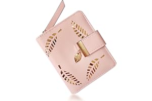 ATBUSS Portfel damski różowy PU skóra podwójnie składany 11,8 x 10 x 3 cm wzór pustego liścia dla kobiet, różowy, 11,8 x 10 x 3 cm, klasyczny, Różowy, 11,8 * 10 * 3 cm, Klasyczny