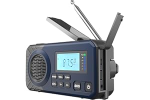 Acta Berg Radio d'urgence avec manivelle et énergie solaire – Batterie 5000 mAh, récepteur mondial, AM/FM/SW, USB, lampe de poche et chargeur – Bleu