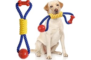 Aitmexcn Jouet Chien Indestructible 43 cm – Corde et Balle à Mâcher en Coton, Jouet Interactif pour Petits et Moyens Chiens, Nettoyage Dentaire et Anti Ennui