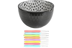 LUPATDY Cuenco de lana, cuenco de hilo de cerámica, cuenco de lana hecho a mano con accesorios de ganchillo para trucos, ganchillo, almacenamiento de hilo de punto doméstico (negro)