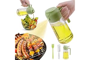 PUWOWYE Spruzzino per Olio 470ml, 2 e 1 Olio Spray Cucina, Oliera Spray Multifunzionale, Spruzzatore Olio per Cucinare, Grigliare, Insalate, Completo Pennello Cucina e Scovolino Bottiglie, Verde
