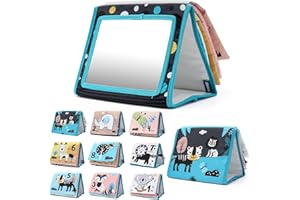 syid Tummy Time Mirror Toys, Baby Toys 0-6 Months Mirror Floor Toy Soft Cloth Book, Black and White Sensory Toys Activity Montessori Newborn Floor Toys for Boys Girls Gifts 0 3 6 Months (Blue)