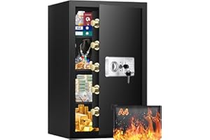 Mejasg Extra Großer Safe Tresor Feuerfest mit Feuerfeste Dokumententasche&3 Herausnehmbares Regal, 102L Robuster Möbeltresor mit Alarmanlage, Schranktresor für Zuhause Bargeld Medikamente A4 Dokumente